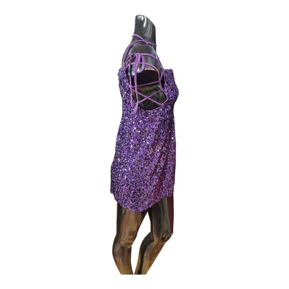 WILD FABLE PURPLE SEQUINS SLEEVELESS MINI SKIRT SIZE LARGE. - Picture 4 of 10